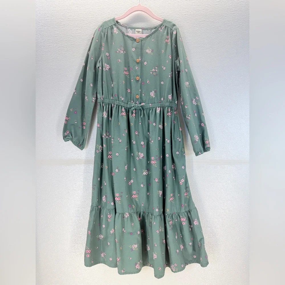 OshKosh Girls Floral Prairie Dress Size 8 Green Boho Cottagecore‎